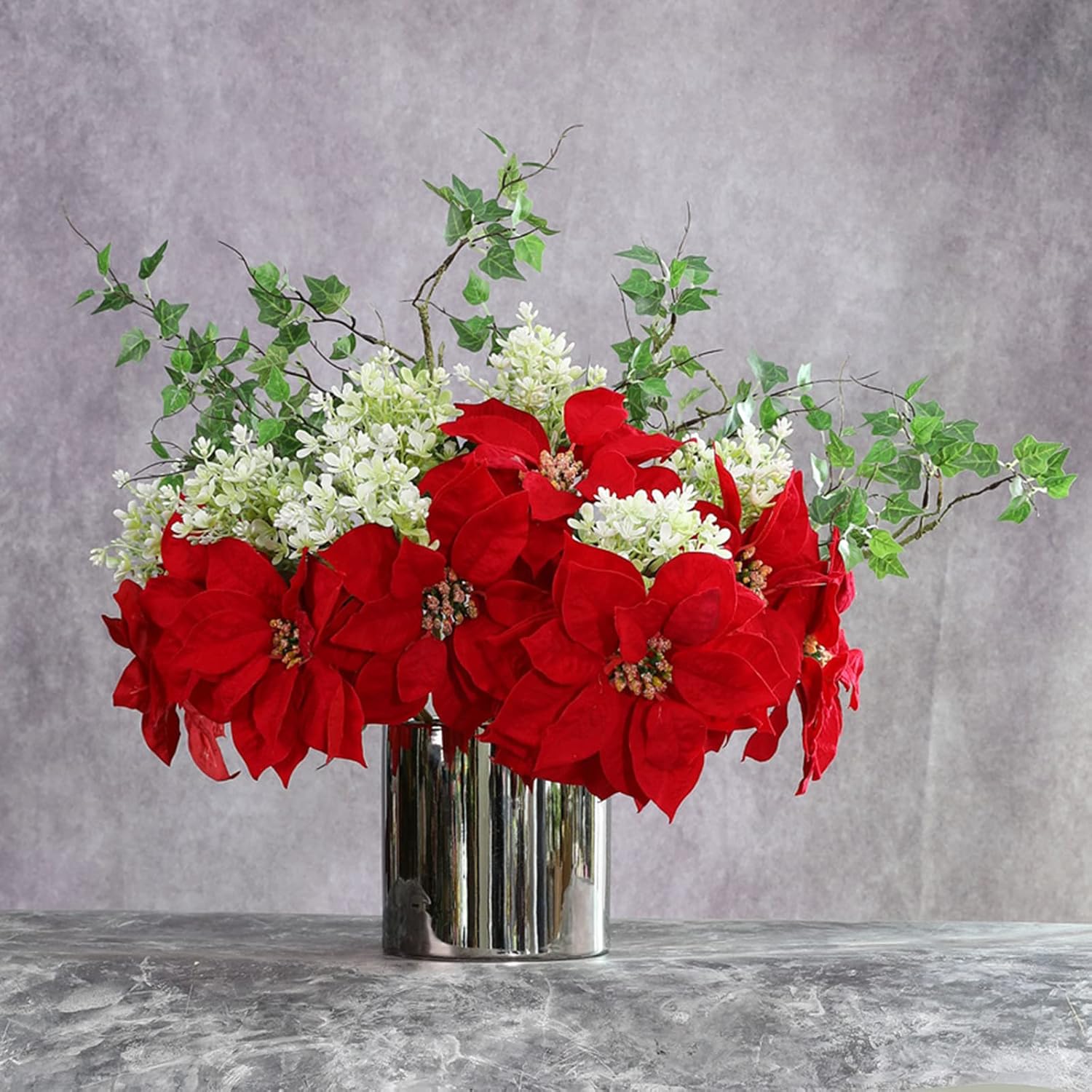 

10 шт. Искусственные рождественские пуансеттии, 12 дюймов, красные рождественские цветы со стеблем для рождественского DIY, поделок, домашней вазы, рождественской елки