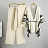 Set da donna autunno e inverno alla moda tre pezzi Cardigan scialle in maglia casual ampio Maglione a collo alto Pantaloni a gamba larga