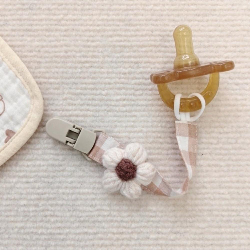 Plaid Flower Dummy Nipple Holder Plastic Embroidery Pacifier Clips Charm Baby Pacifier Chain Girls