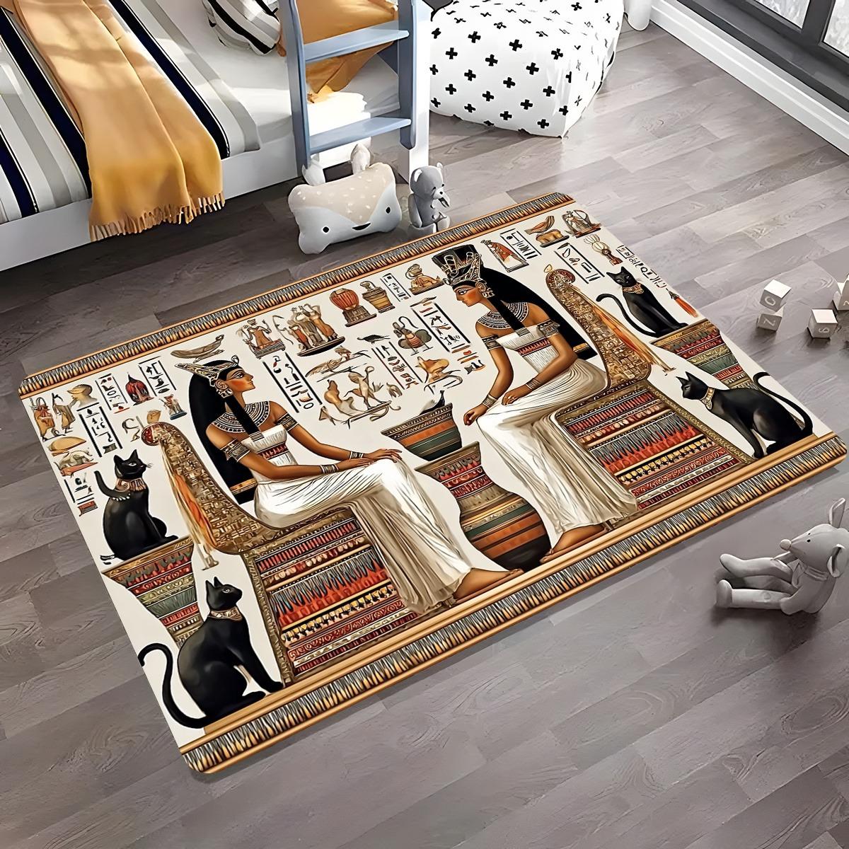 

Egyptian Queen And Cats Print Carpet Plush Flannel Rug Living Room Bedroom Home Decor Area Rug Non Slip Floor Mat 40x60cm