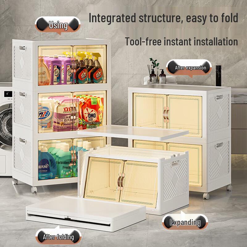 Foldable 3-Tier Bathroom Storage Rack with Drawers