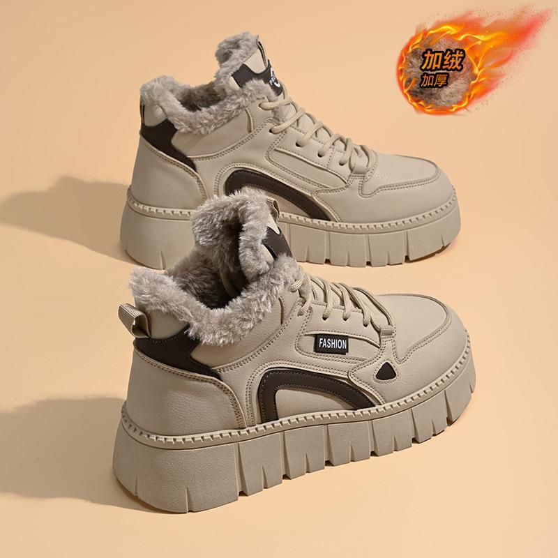 2025 winter velvet high-top little white shoes new Korean version ins female student sports board shoes casual thickened cotton shoes