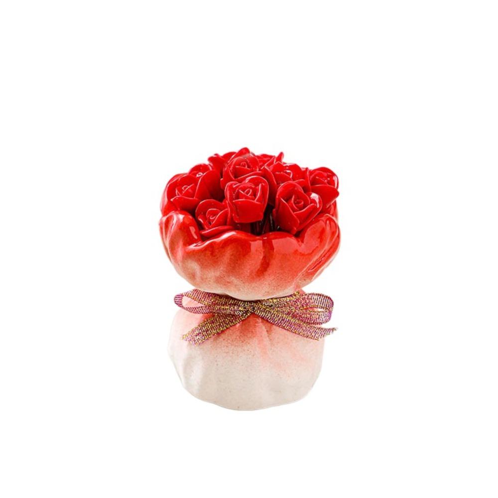 

Rose Ceramic Fruit Forks Set Creative Household Ceramic Fruit Forks Receipt Jar Decorative Ins Style Stainless Steel Fork червоний