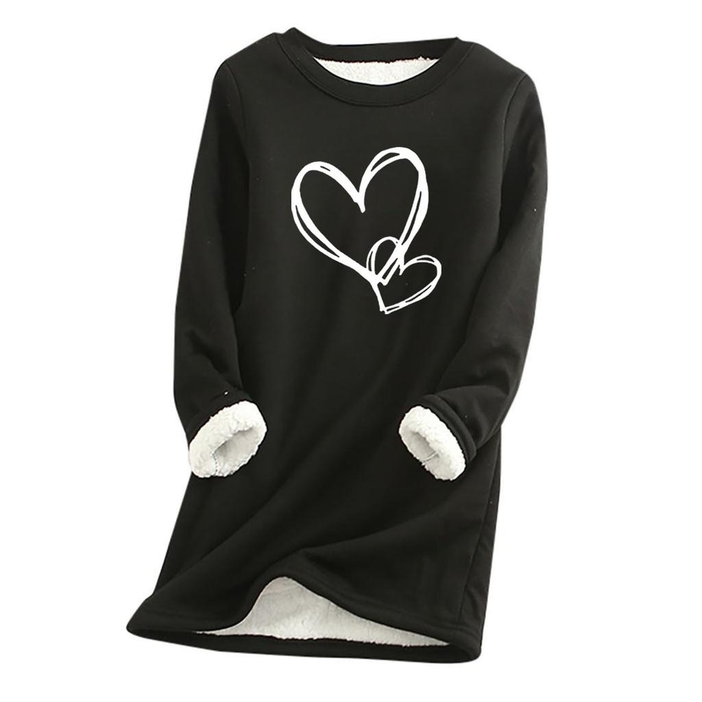 Women's Round Neck Print Thickened Plush Cashmere Warm Long Top