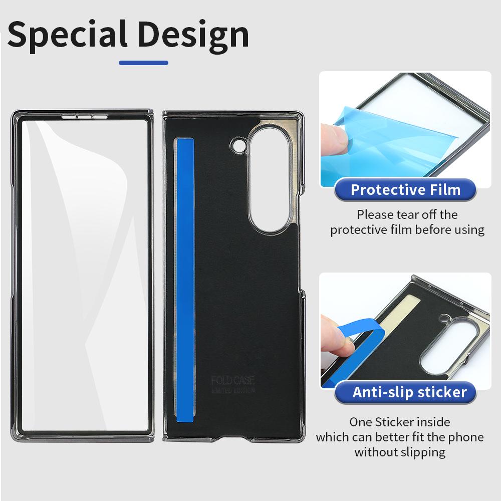 For Samsung Galaxy Z Fold6 5G Case Leopard Pattern PU PC Phone Cover with Tempered Glass Film/Ring Holder