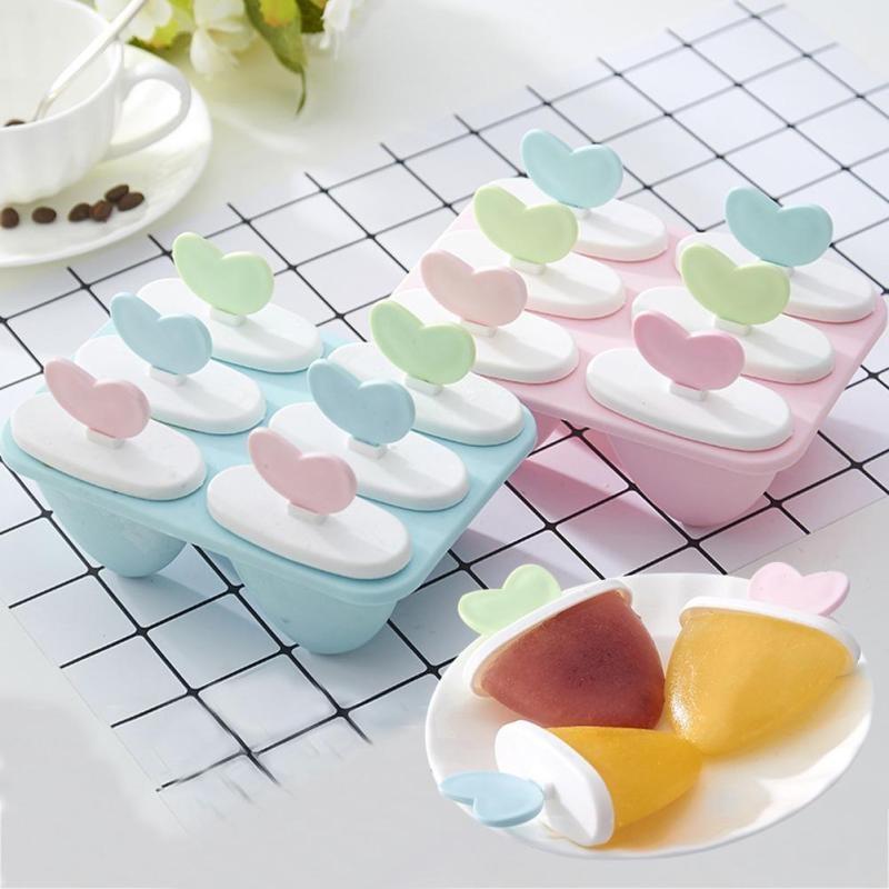 

6-ячеечная форма для мороженого, полипропиленовые палочки для замороженного льда, форма для мороженого, леденец в форме сердца, инструмент для леденцов розовый