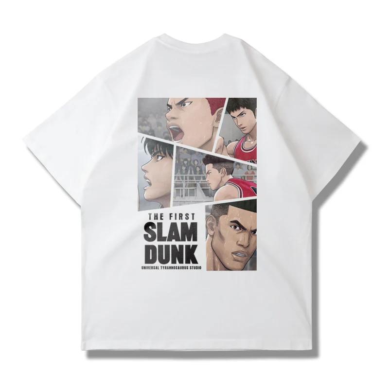 Japanese Anime Slam Dunk Master Big Movie Blockbuster Short Sleeve T-shirt Summer Loose 100% Cotton Sakura Ikebana