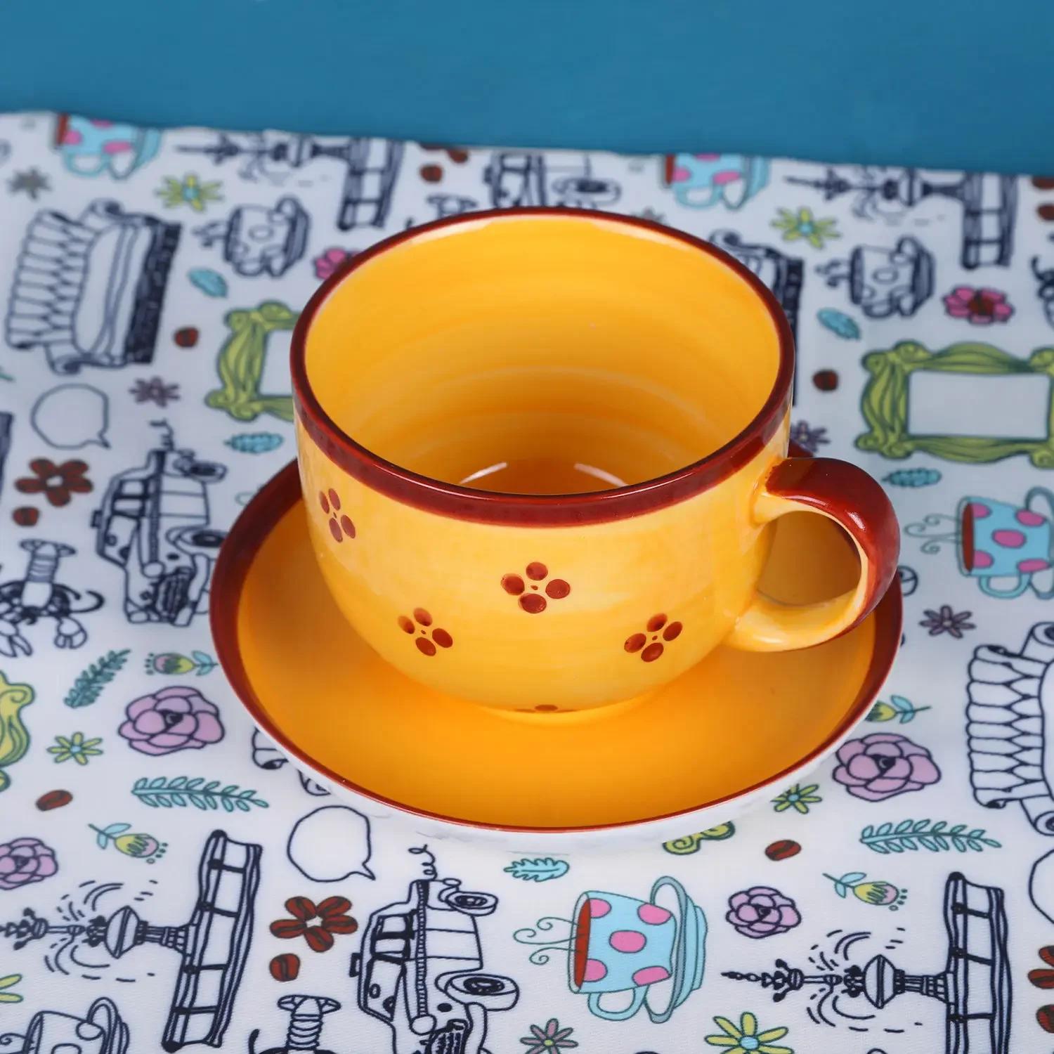 

Чашка Monica Kitchen Желтый набор чашек и блюдец Художественный принт Кофейный напиток Пара Завтрак Тарелка Кухонные принадлежности Простая керамика оранжевый