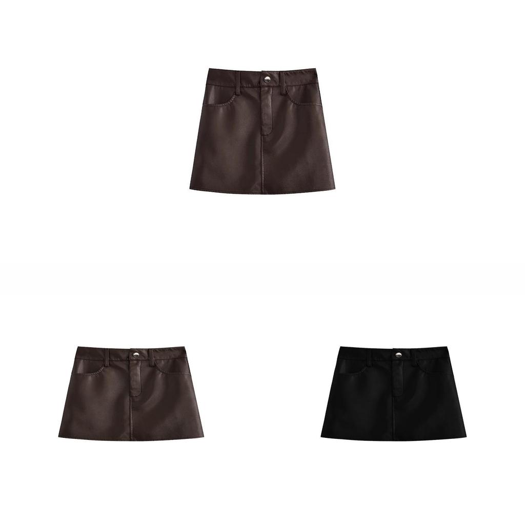 Pu Leather Aline Mini Skirt For Women With Zipper Closure Trendy Streetwear
