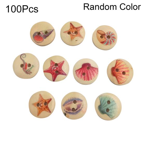 

100Pcs Starfish Shell Seahorse 2 Holes Wooden Buttons DIY Sewing Scrapbook Craft Random Pattern