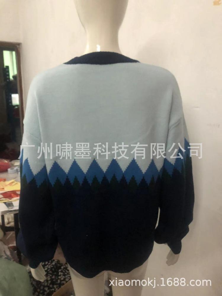 Dámské jarní úplety: Vintage svetr s kosočtvercovým vzorem, barevně blokovaný, luxusní top uvolněného střihu, který zeštíhluje a je všestranný.