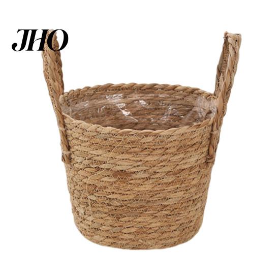 Natural Planter Basket Wicker with Handles Indoor Outdoor Plants Rattan Woven Rustic Plant Pot Home Living Room Balcony Garden Round Decorative Flower