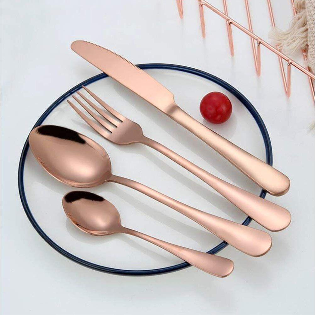 Mirror Finish Rose Gold Plated Stainless Steel Flatware Set Copper Silverware Set Rose Gold Spoon
