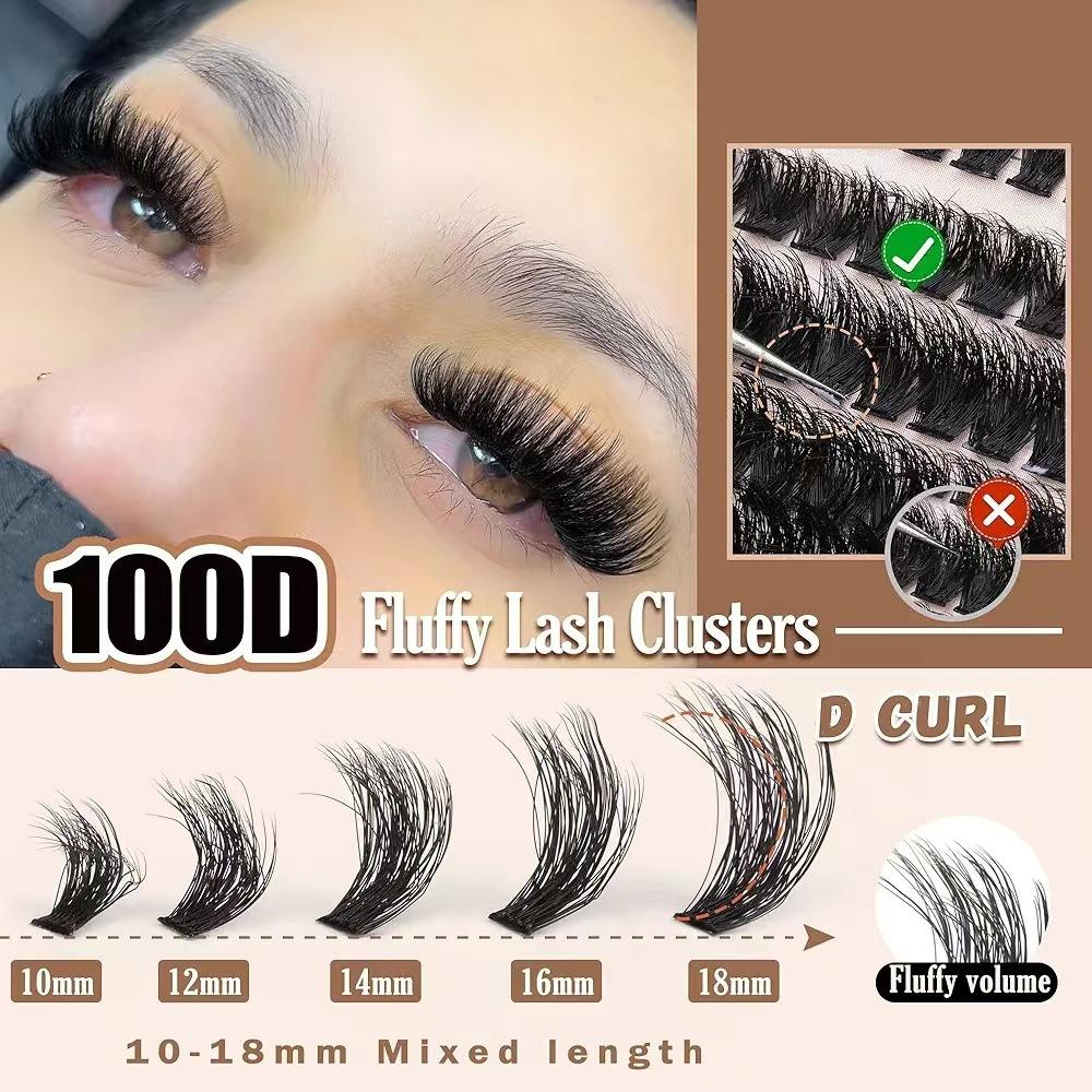 100D Single Tuft Eyelash Extension Set, Fluffy And Dense Photogenic Diy Self-Grafting Imitation Mink False Eyelashes