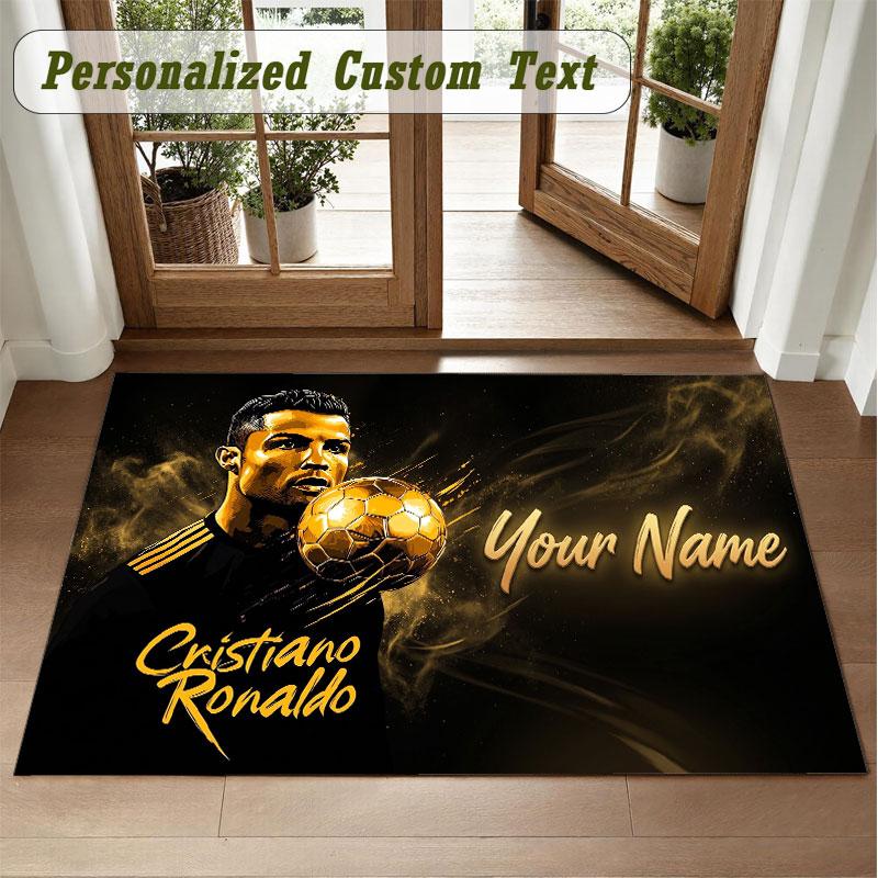 Crystal Velvet Square Rug Custom NameCristiano Ronaldo Pattern Non Slip Home Floor Decor Rug