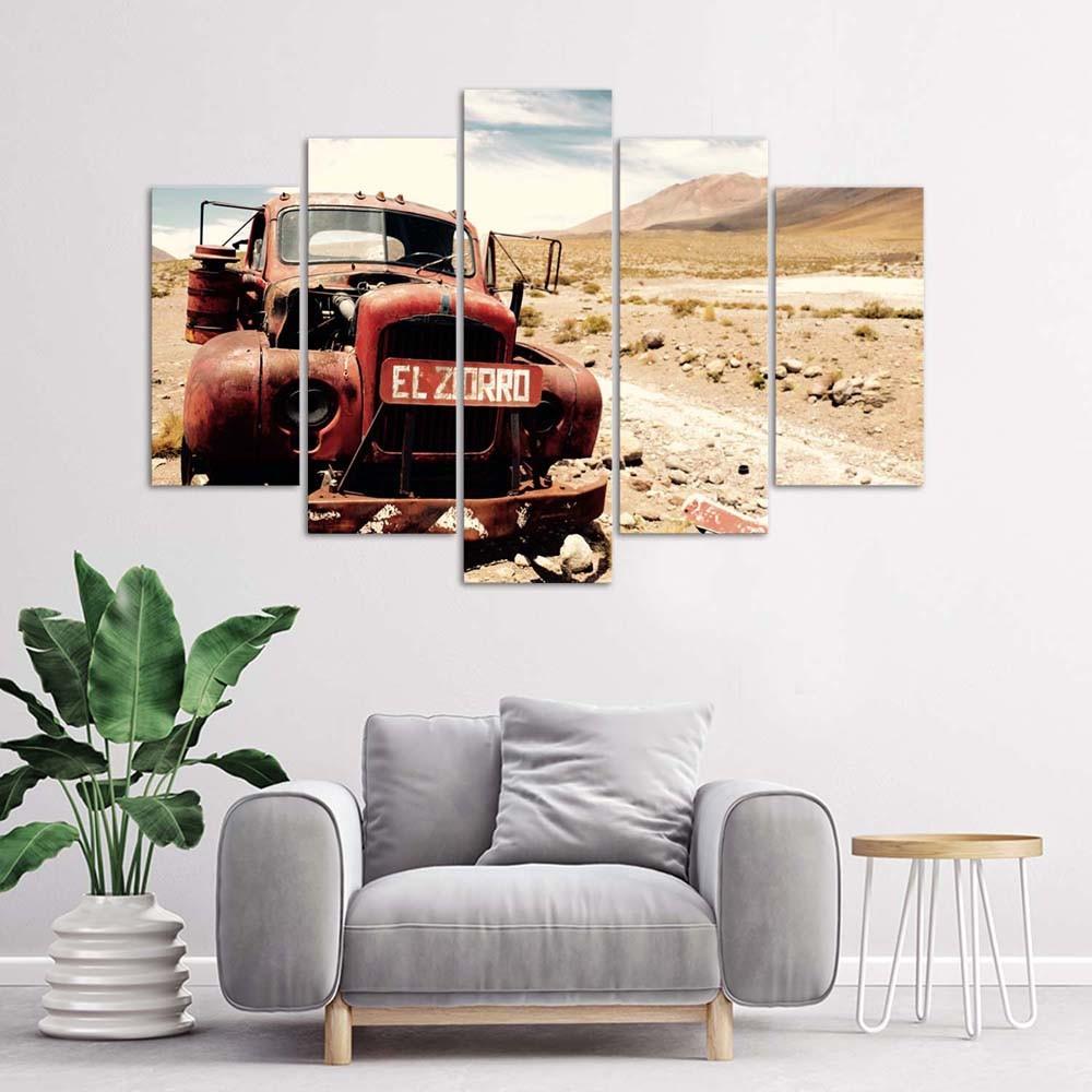 Five Piece Picture Canvas Print Old Car Desert