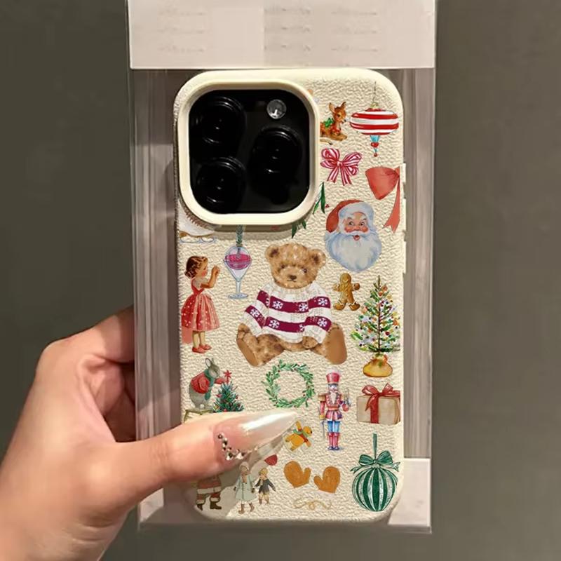 Cartoon Bear Christmas Pattern Phone Case For iPhone 17 17 Air 16 15 14 13 12 11 Pro Max 16E 15 14 Plus X XR XS Protection Cover