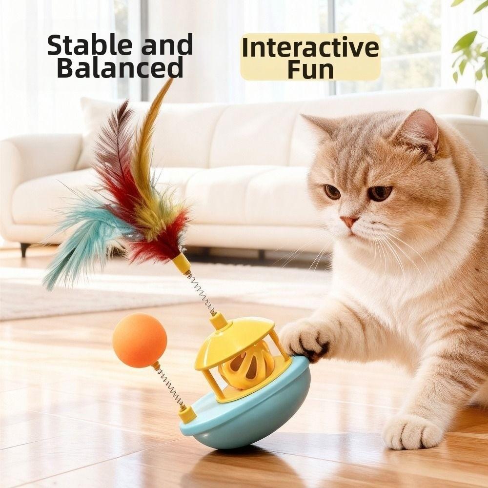 Colorful Feather Cat Interactive Toy Rotating Wobble Tumbler Boat Cat Tumbler Toy Exercise