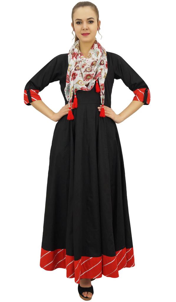 Bimba Black Anarkali Kurti Long Flared Cotton Kurta Indian Ethnic With