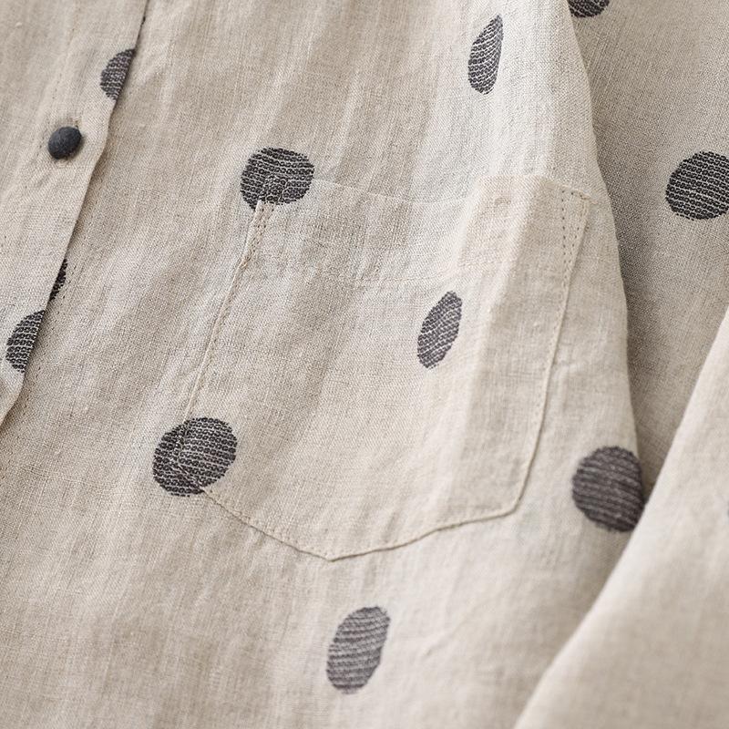 2025 Herbst neue Baumwolle und Leinen Retro pastoral gepunktetes Hemd Damen altmodischer Kragen langärmeliger Cardigan Top