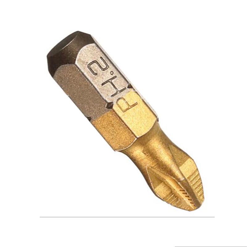 10 Pcs 25 Mm Shank Anti-skid Titanium-plated Alloy PH2 Screwdriver Short Drill Bit