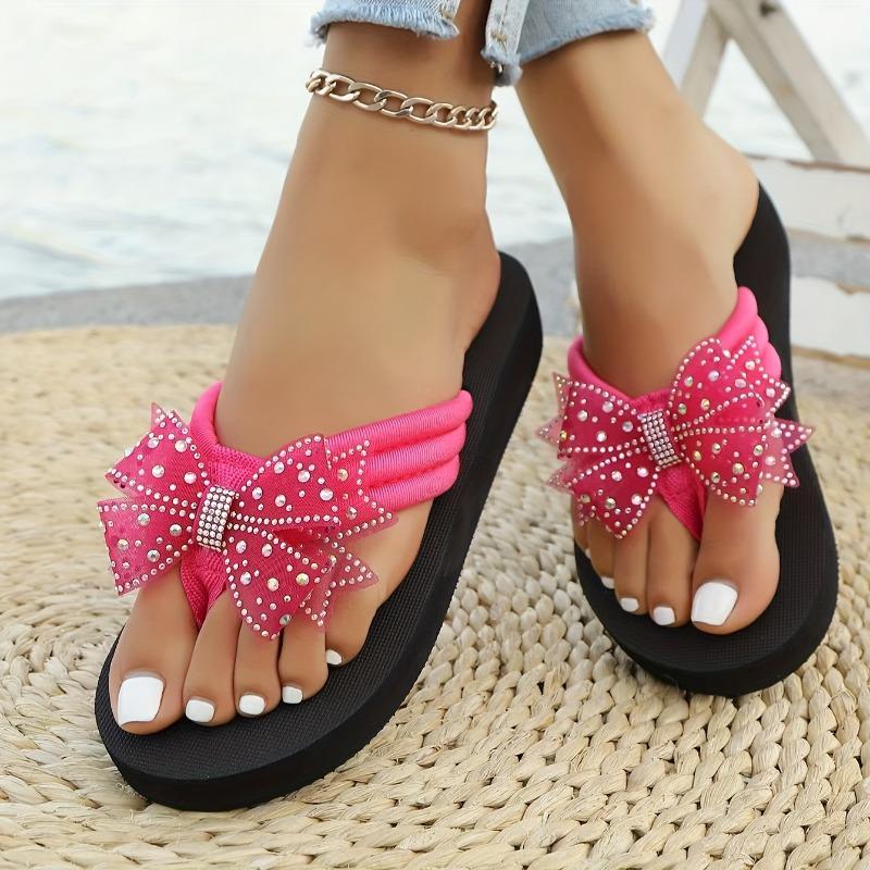 Women's Slip-On Rhinestone Sandals - Sparkling Toe Strap, Slip-Resistant EVA Sole - Pink Formal & Casual Shoes for Parties