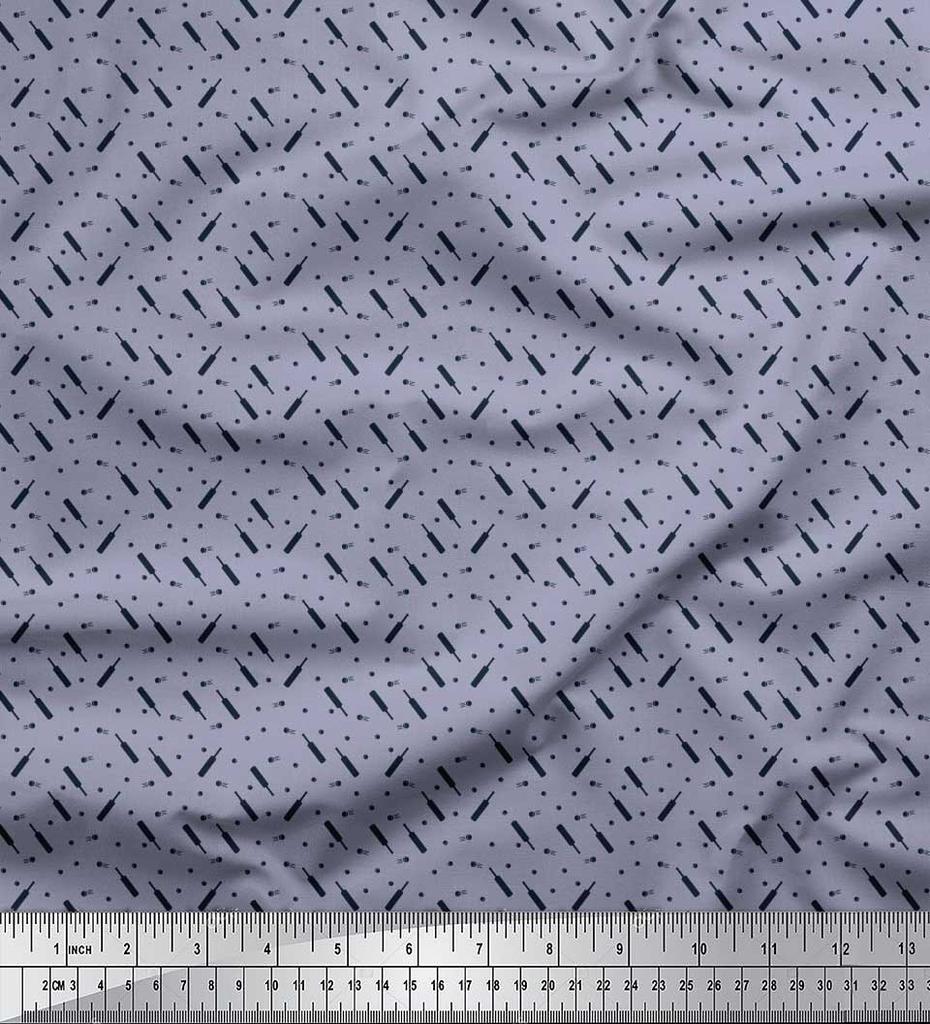 Soimoi Japan Crepe Satin Fabric Cricket Bat & Ball Shirting Print Sewing Fabric metre 42 Inch