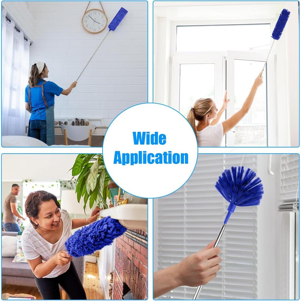 Feather Duster,7 PCS Extendable Duster with Extension Pole Up to 100 Inch, Reusable Bendable Cobweb, Washable Long Duster
