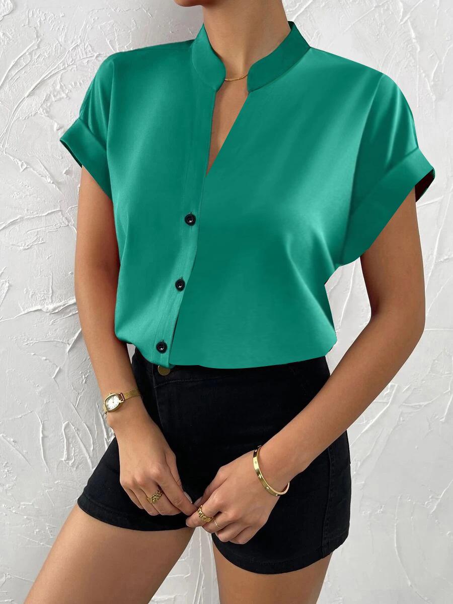 

2026 Summer V-neck Women s Blouse - Hot Seller Double Extra Large зелёный