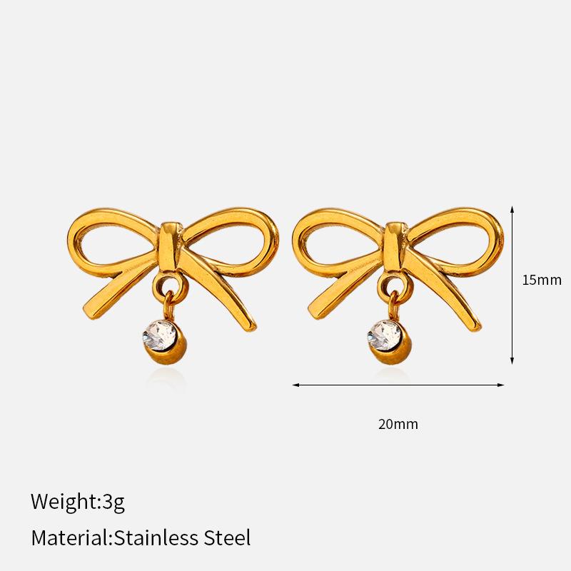 18k gold stainless steel bow stud earrings light luxury high-end simple earrings do not fade titanium steel earrings