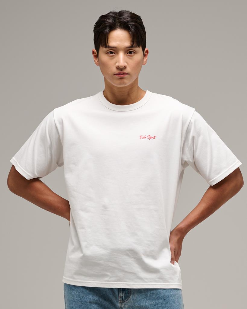 Leibeoko Rock 'N' Roll Lettering Loose Fit Short Sleeve T-Shirt White