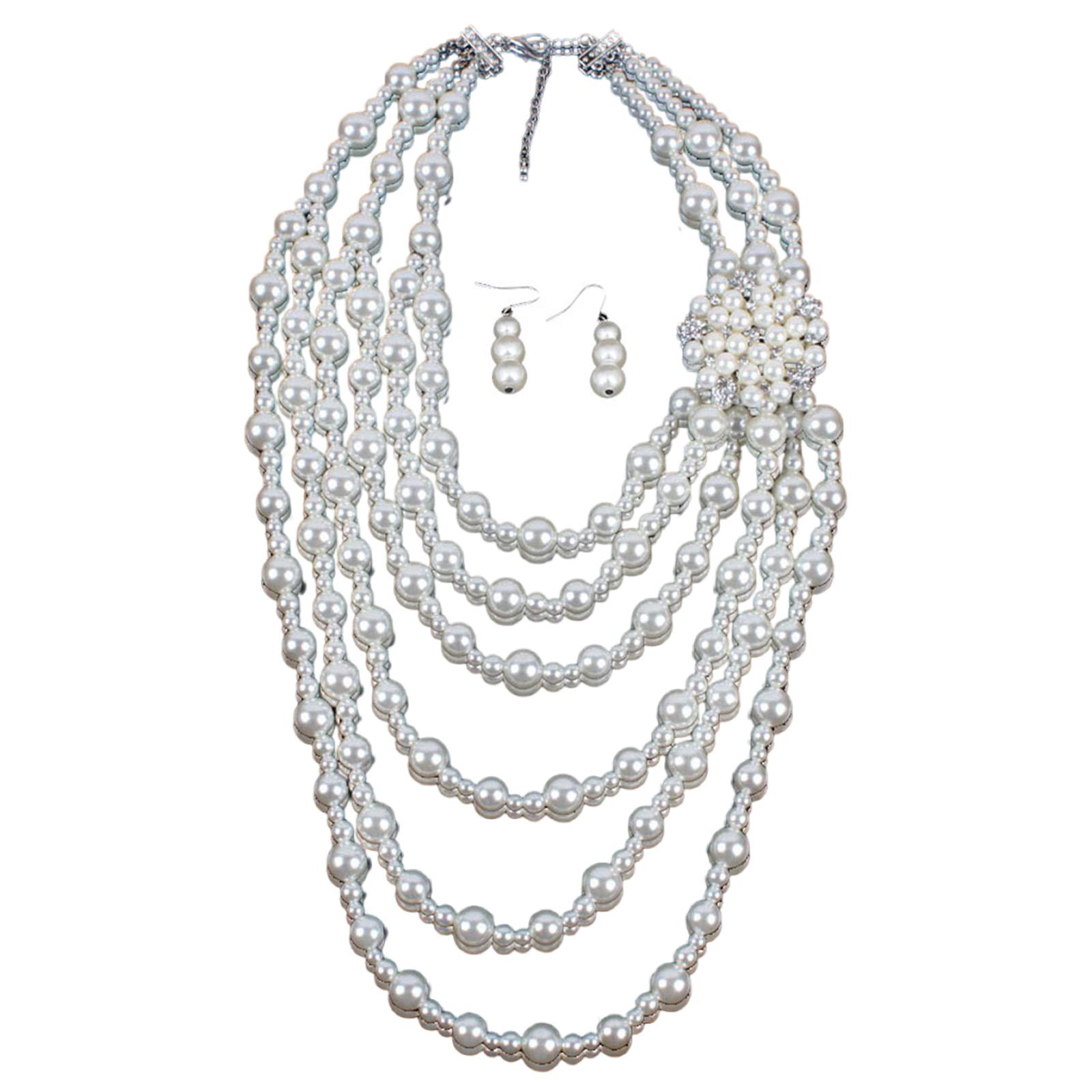 

Statement Jewelry Set Long Chain Necklace and Pendant Earrings Birdal Jewelry Set Perfect for Weddings and Parties білий