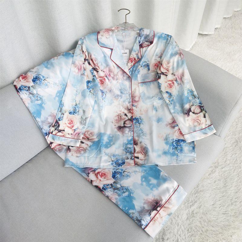 Special Offer Silk Pajamas Set Women Spring and Autumn Print Gift Two-piece Suit Set Long sleeve Homewear Can Be Worn outside Cardigan