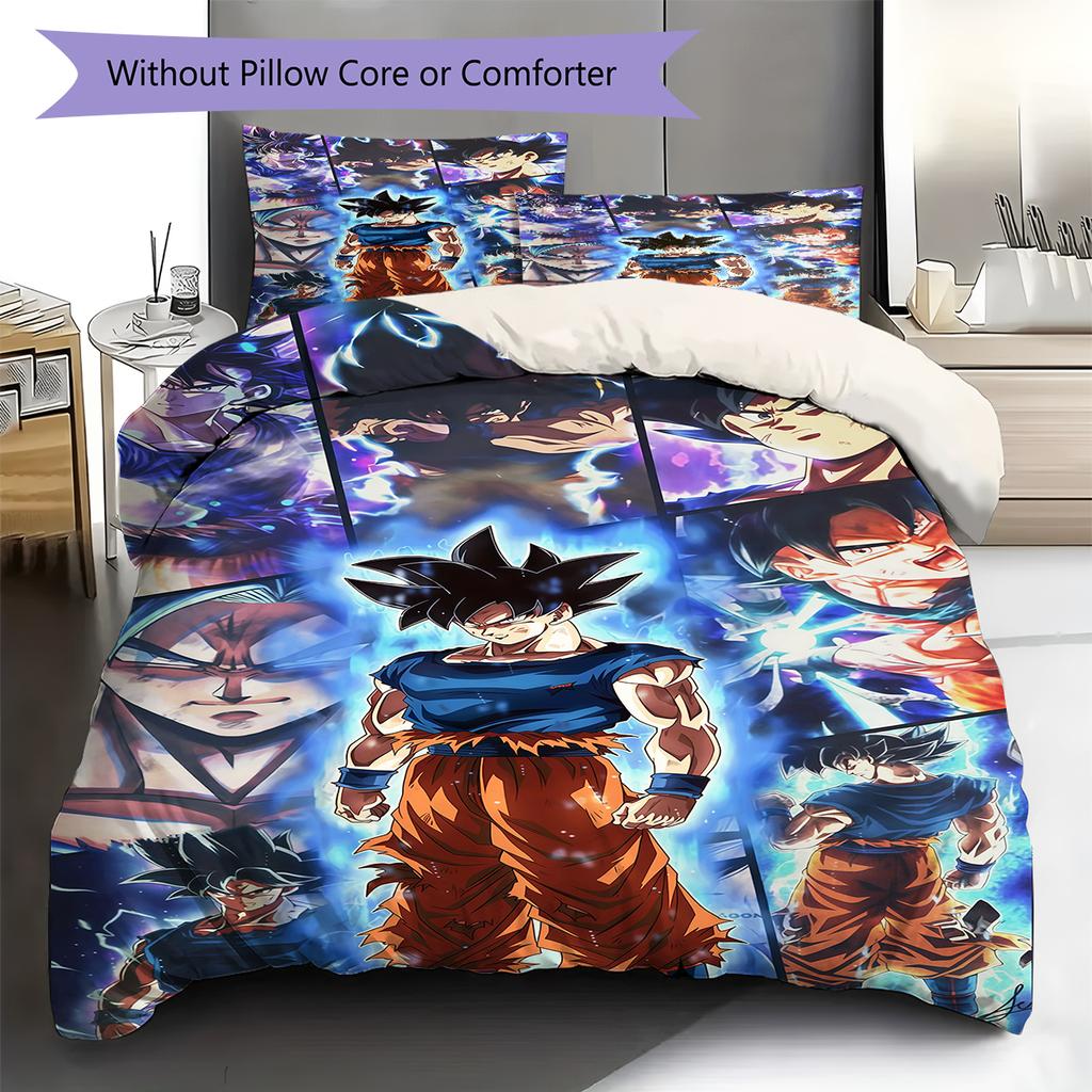 Son Goku Pattern Bedding,Quilt Set Quilt Cover Pillowcase Home Birthday Gift (1 * Duvet Cover + 2 * Pillowcase, Without Core)