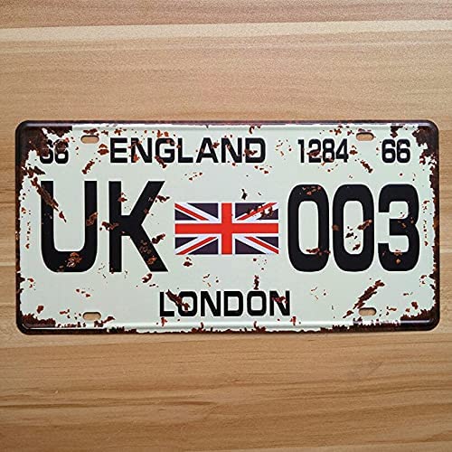 Retro License Car Plates Uk-003 London England Vintage Metal Tin Signs Garage Painting Plaque Sticker Garage Decor