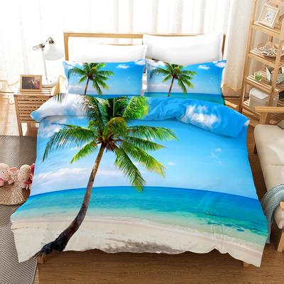 Strand Bettbezug Set Polyester Tropische Insel Mit Der Palme Und Meer Strand Natur Thema Doppel Queen King Size Bettdeckenbezug