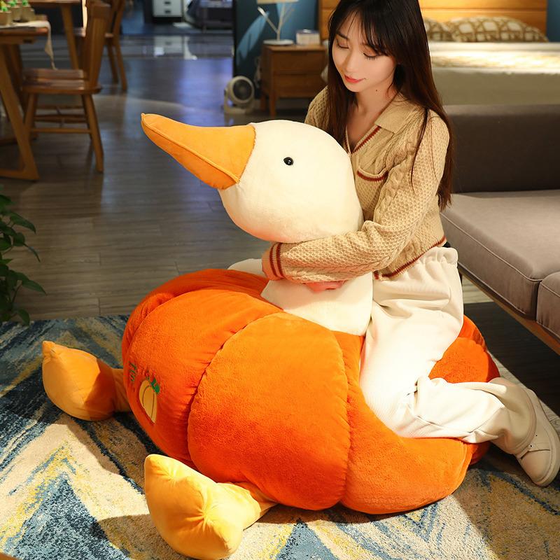 Creative duck doll pumpkin turned into duck doll plush toy big white goose throw pillow and duck soothing doll