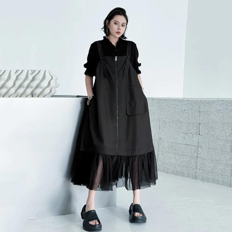 Xitao Taschen-Patchwork-Gaze-Kleid ZMY1335