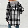 Women's Fashion Classic Casual Fleece Check Jacket Long-Sleeved Autumn/Winter Button-Fastening Colour-Block Hooded Coat