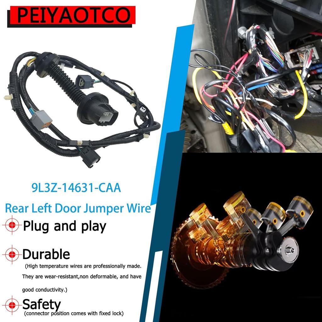 9L3Z-14631-CAA Driver Side LH Rear Door Jumper Wire Harness Compatible with 2009-2014 Ford F150 Crew Cab Rear Door Jumper Wiring Harness Replaces#