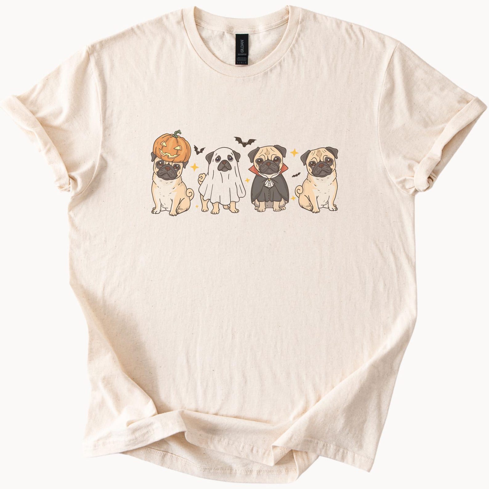 Halloween Pug T Shirt Cute Pugs in Pumpkin Ghost and Vampire Costumes Fall Dog Lover Graphic Tee Halloween Shirt for Men 150