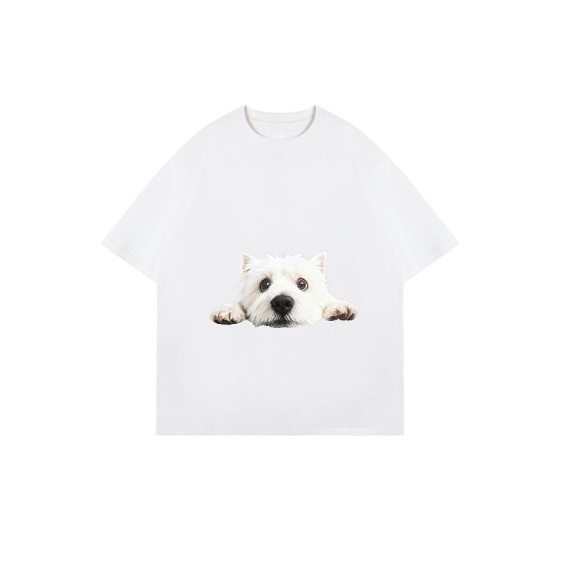Oversized T Shirt Black Westie Dog Print Casual Wear for Women Everyday Outfit Streetwear Fashion Statement Top