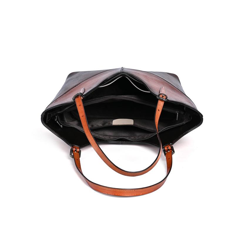 Johnature Large Capacity Casual Tote Genuine Leather Women Bag Versatile Vintage Natural Cowhide Shoulder Bags