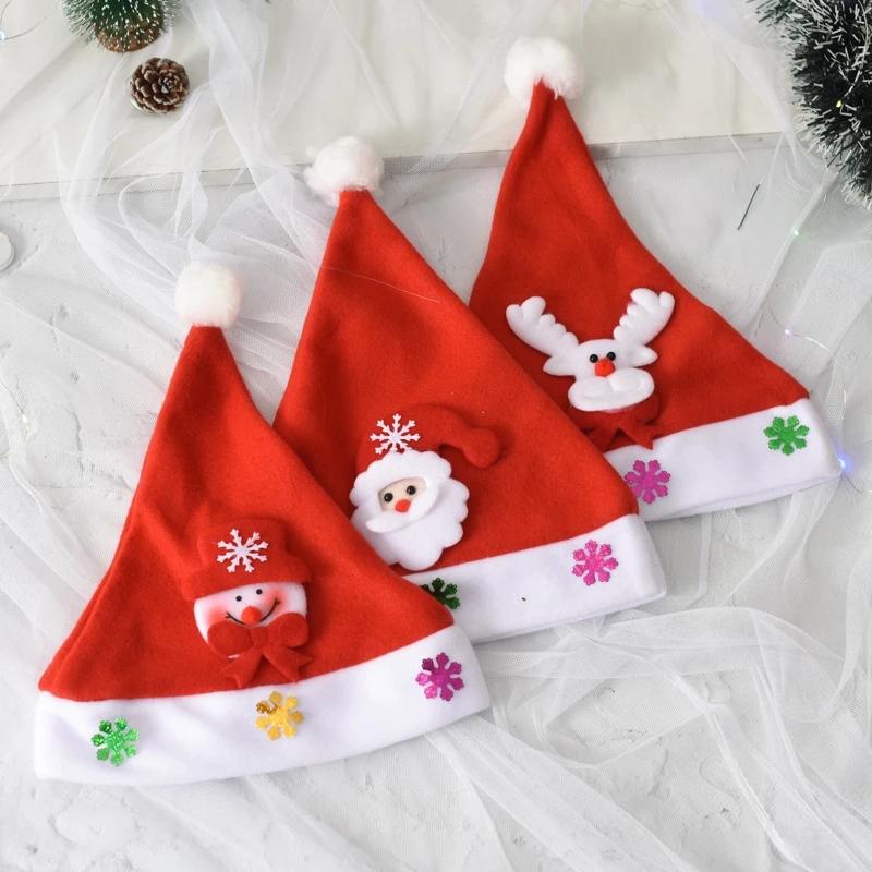 3Pcs Christmas Hat Light Up Led New Year Cap Snowman Elk Santa Claus Hats For Children Xmas Gift Decoration