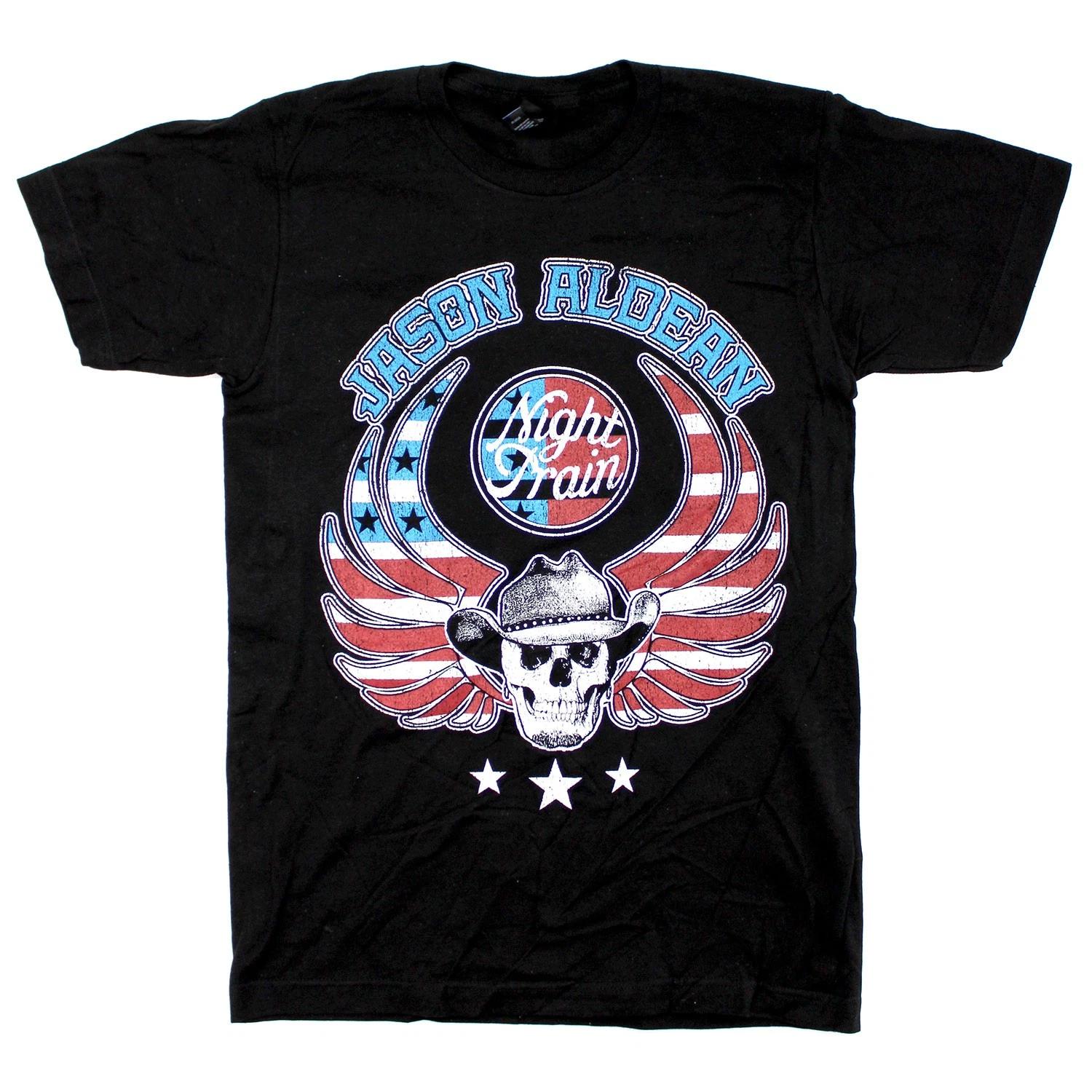 Men s Jason Aldean Patriotic Skull Tee T-shirt Small Black L