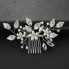 Europe and America Cross Border Silver Leaf Rhinestone Small Hair Comb Hairware Bride Handmade Headwear