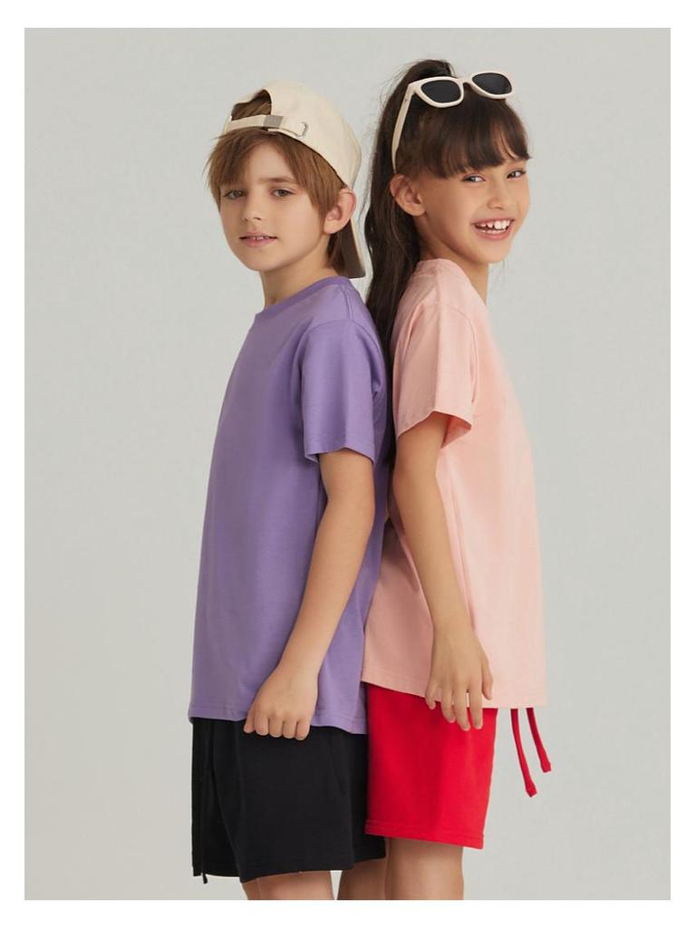 LVLV Kids' Ice Cool Combed Cotton Crew Neck T-Shirt, Short Sleeve, Parent-Child Design with Printed Logo for Boys and Girls.