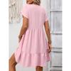 Women's Fashionable Color V-neck Short Sleeved Ruffled Holiday Loose Dress