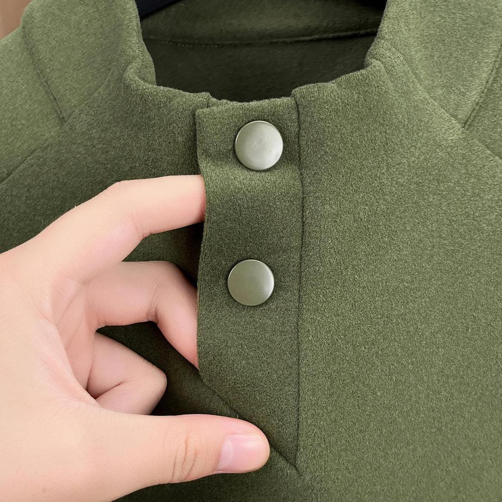 Men's Plus Size Trendy Autumn/Winter Long Sleeve Semi-High Neck Velvet T-Shirt - New 2025 Style for Middle-Aged and Young Adults