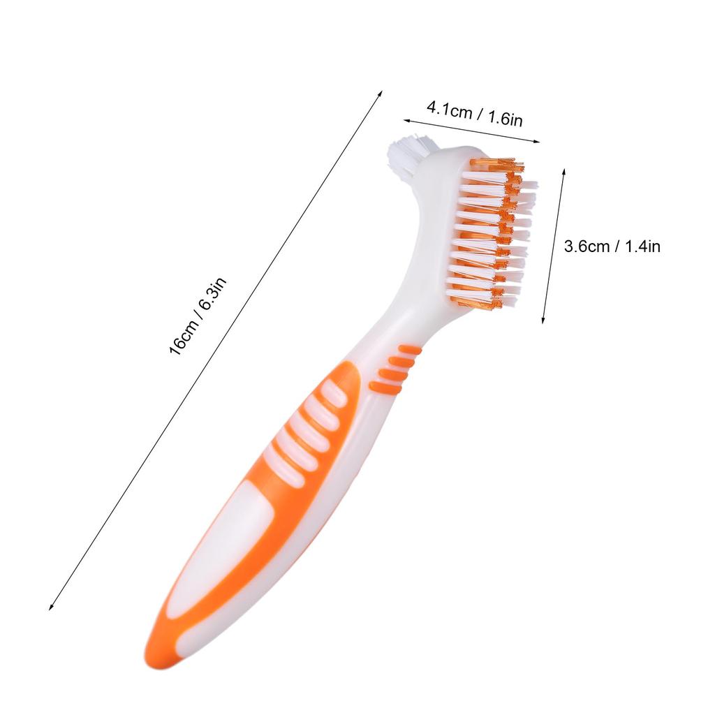 Denture Cleaning Brush Multi Layered Bristles False Teeth Brush Bristles   Ergonomic Rubber Handle Oral Care Tool